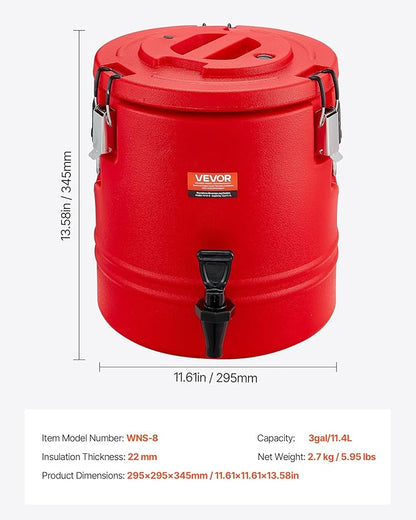 VEVOR Insulated Beverage Dispenser, 3 Gal/11.4L Thermal Hot and Cold Drink - Image 7