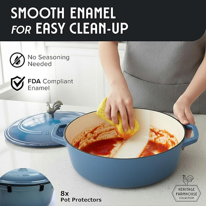 MUELLER HOME 5.5 Quart Enameled Cast Iron Oval Dutch Oven w Rooster Knob & - Image 7