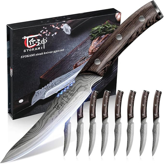 SYOKAMI Steak Knives Set of 8, 4.8 Inch Carbon Steel Japanese Style Non by SYOKAMI