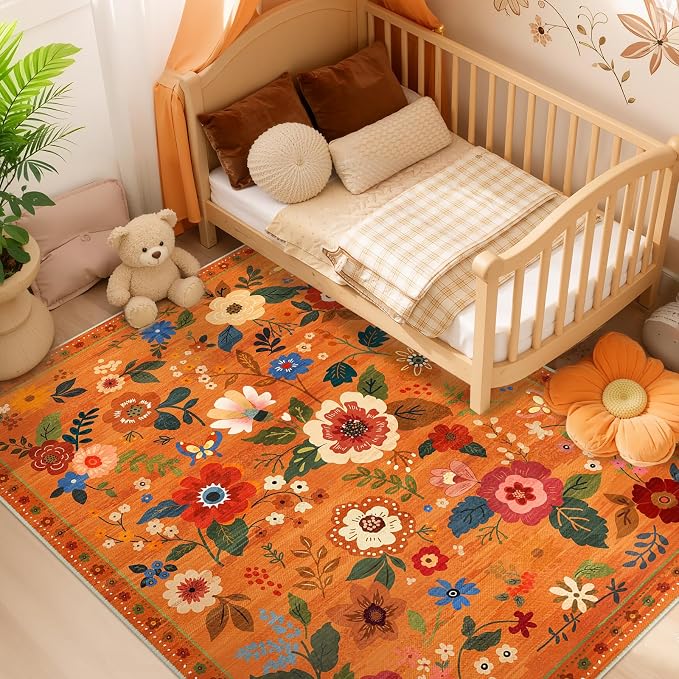 RELEANY Floral 8x10 Area Rugs Washable Print Boho Cute Carpet Non Slip Flower - Image 6