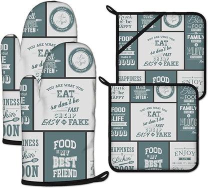 Vintage Farmhouse Food Pattern Oven Mitts and Pot Holders Sets Heat Resistant by ANTJOO