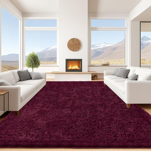 9x12 Burgundy Area Rugs for Living Room, Large Fluffy Shag Rug for Bedroom Kids by Unknown