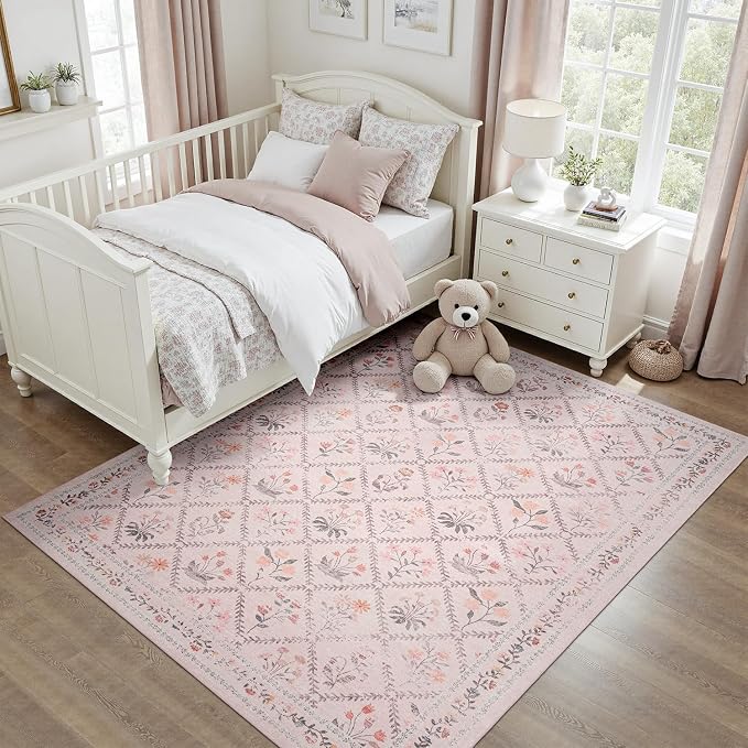 DCX Washable 6x9 Pink Floral Rug - Image 3