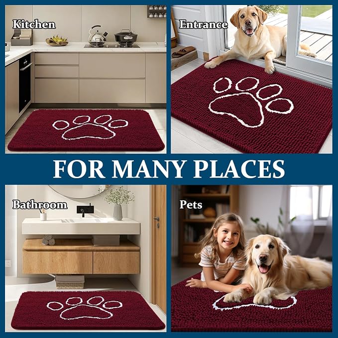 OLANLY Dog Door Mat for Muddy Paws 45x27, Paw Print Design, Absorbs Moisture - Image 8