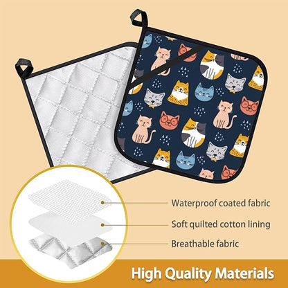 Cute Cat Pot Holder Set of 2, Heat Resistant Potholders Oven Hot Pads - Image 3