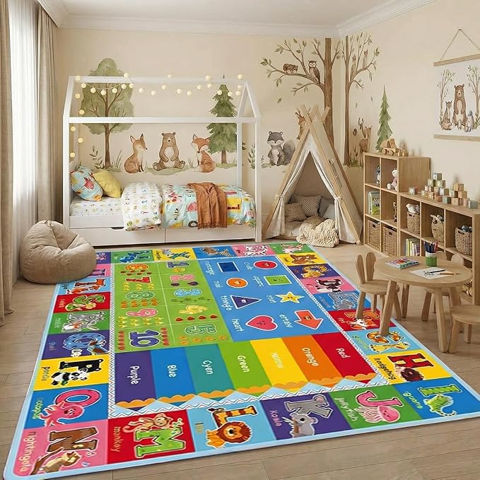 ABC Kids Rug, 78.7" x 59" Alphabet Floor Rug | Roomy alphabet layout, colorful - Image 7