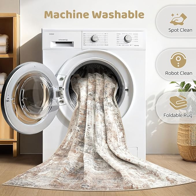 LOONGRUG 5x8 Area Rug Living Room: Machine Washable Large Abstract Soft Rugs - Image 2