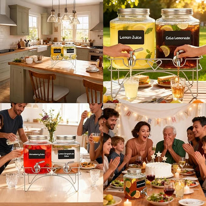 Lulonpon 2 x 4L Glass Drink Dispenser, Beverage Dispenser - Image 6