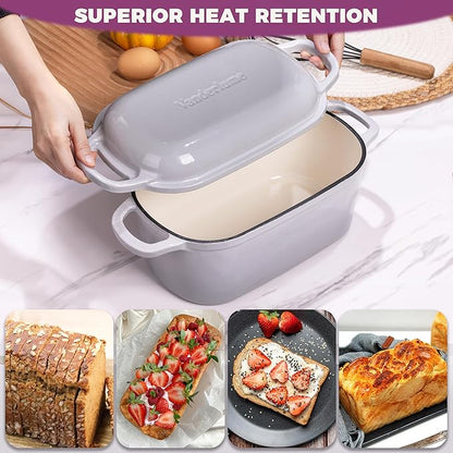 4.6-Quart Oval Dutch Oven for Bread Baking, 2 in 1 Cast Iron Bread Pan - Image 6