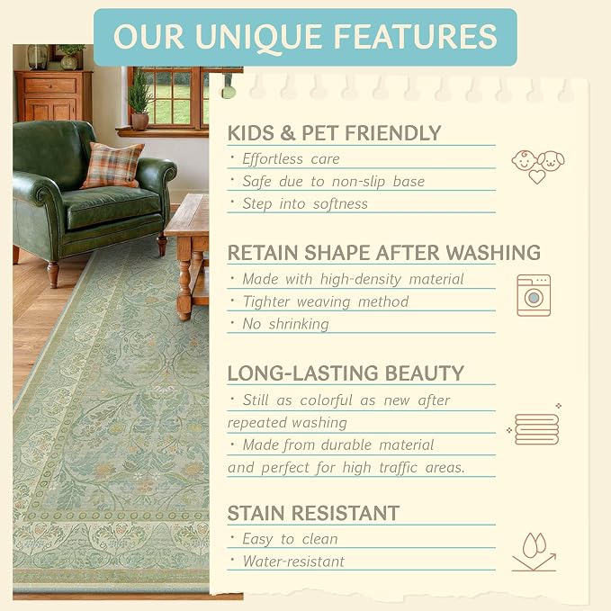 4x6 Cottagecore Living Room Area Rug, Machine Washable Floral Large Door Mats - Image 5