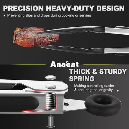 Anaeat 3 Pack 7" Mini Non-Stick Silicone Locking Tongs - Image 2
