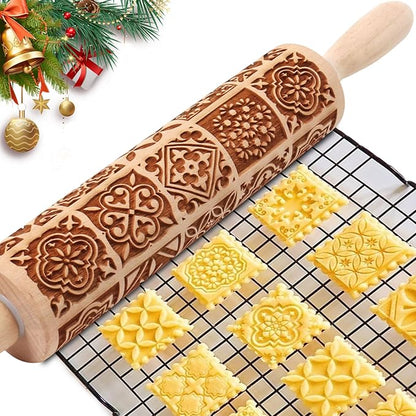 Christmas Embossed Rolling Pin for Baking Cookies Embossing Rolling Pins by Unknown