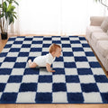 Super Soft Rug for Bedroom, 5x7 ft Blue and White Area Rug Classic Checkered by TOOHUB