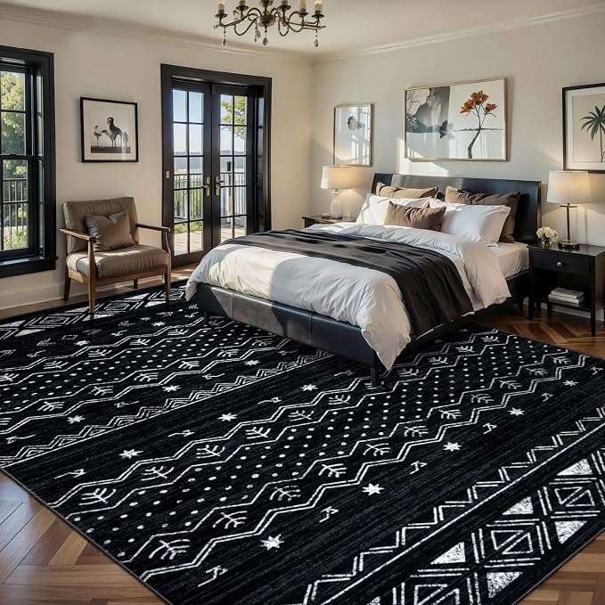SERISSA 8x10 Area Rugs for Living Room, Washable Non-Slip Black and White Boho - Image 2