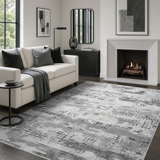 DCX Abstract Area Rug 6x9, Washable Gray Modern Rug - Image 2