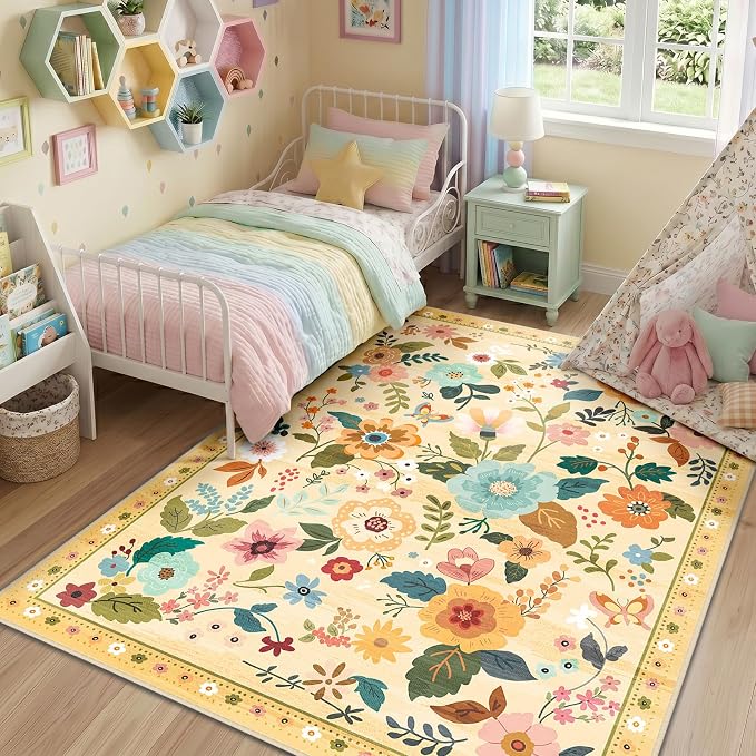 RELEANY Floral 4x6 Area Rugs Washable Print Boho Cute Carpet Non Slip Flower - Image 8