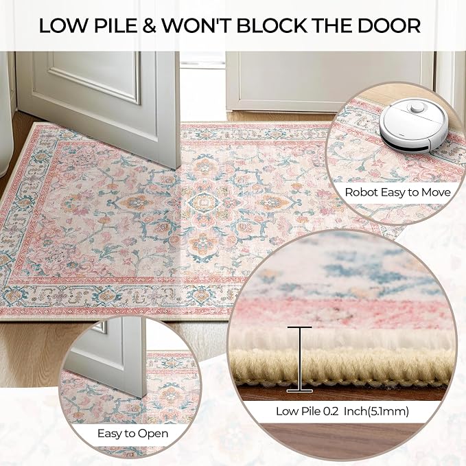 CAPALOCA Machine Washable Rugs Nursery Rug Sq4ft Cute Girl Non Slip Low Pile - Image 5