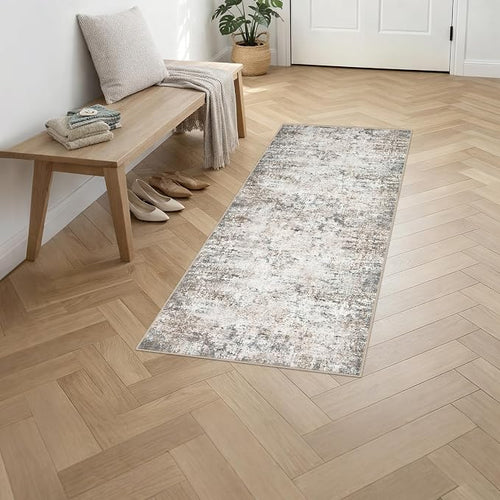 2'x5'Runner Rug Washable Rug: Modern Abstract Soft Thin Runner Rug Brown Grey - Image 2