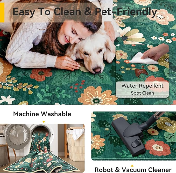 RELEANY Floral 3x5 Area Rugs Washable Print Boho Cute Carpet Non Slip Flower - Image 3