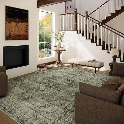 10x14 Area Rugs for Living Room: Washable Bedroom Rug Boho Vintage Rugs Stain - Image 2