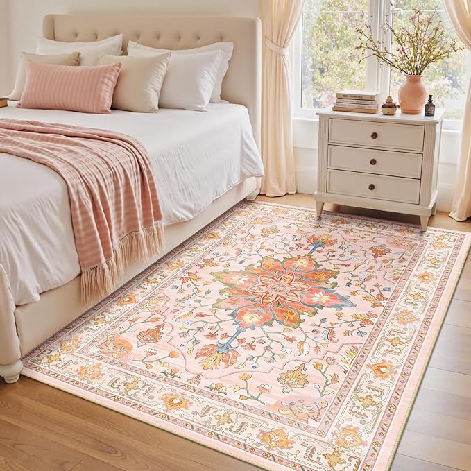 RELEANY Area Rugs 4'x5' Washable Non-Slip, Floral Vintage Distress Medallion - Image 2