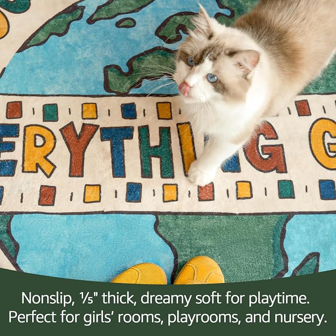JINCHAN 4ft Round Rug Washable Fun Rug You Are Worthy Playroom Mat Non Slip - Image 4