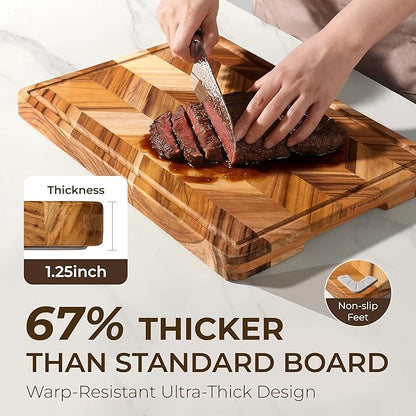 Teak Wood Cutting Board for Kitchen 24'' Extra Large End Grain Heavy Duty - Image 5