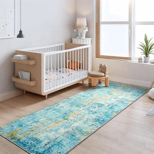2x6 Teal Blue Rug Runners for Hallways Kitchen Runner Rug Non Slip Washable - Image 2