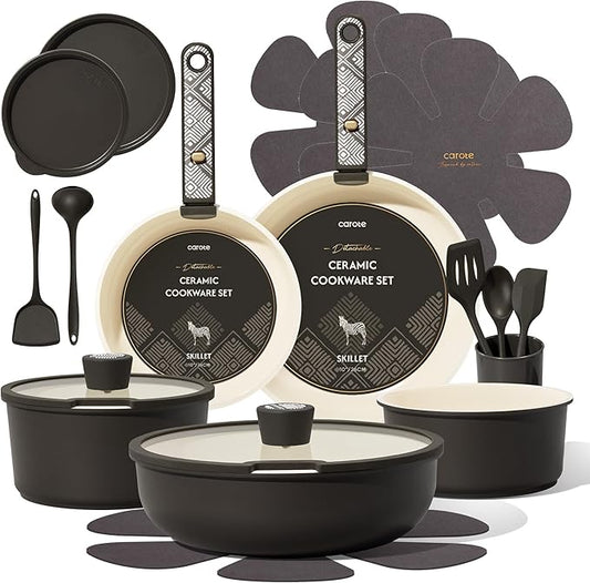 CAROTE 21-Piece Ceramic Cookware Set, Nonstick Pots and Pans Set by CAROTE