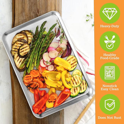 Half Sheet Pan of 2, CEKEE Stainless Steel Baking Sheet Pan Tray Cookie Sheet - Image 6