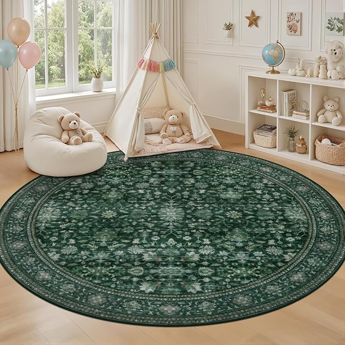 Round Area Rug for Living Room: 6ft Washable Vintage Boho Soft Thin Circle Rug - Image 5