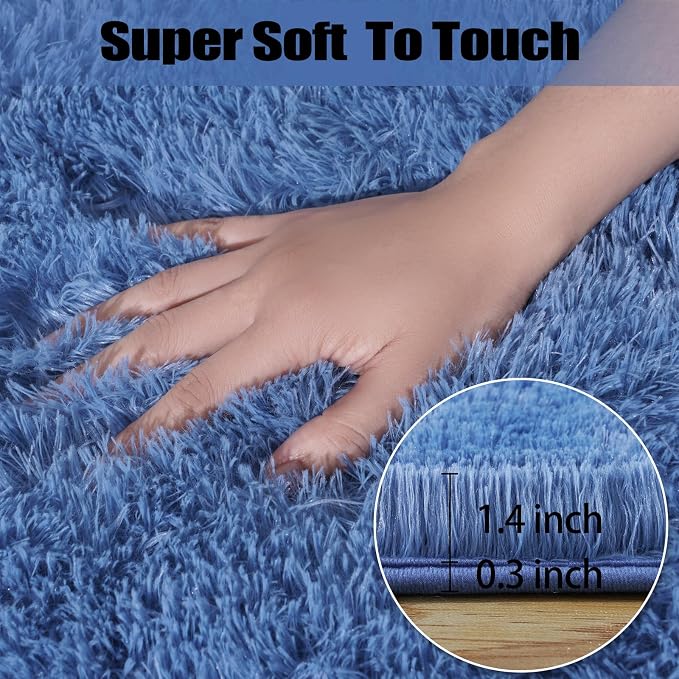 qulint Blue Rugs for Bedroom 3x5, Fluffy Shag 3x5 Area Rug for Boys Room Fuzzy - Image 2