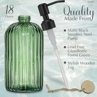 JASAI 18Oz Green Glass Soap Dispenser - Image 2
