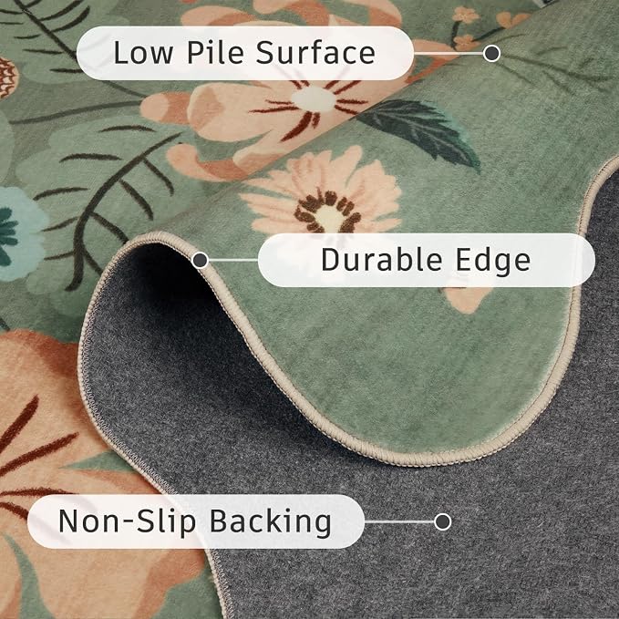 DCX Vintage Floral Rug 3x5, Washable Sage Green Rug - Image 7