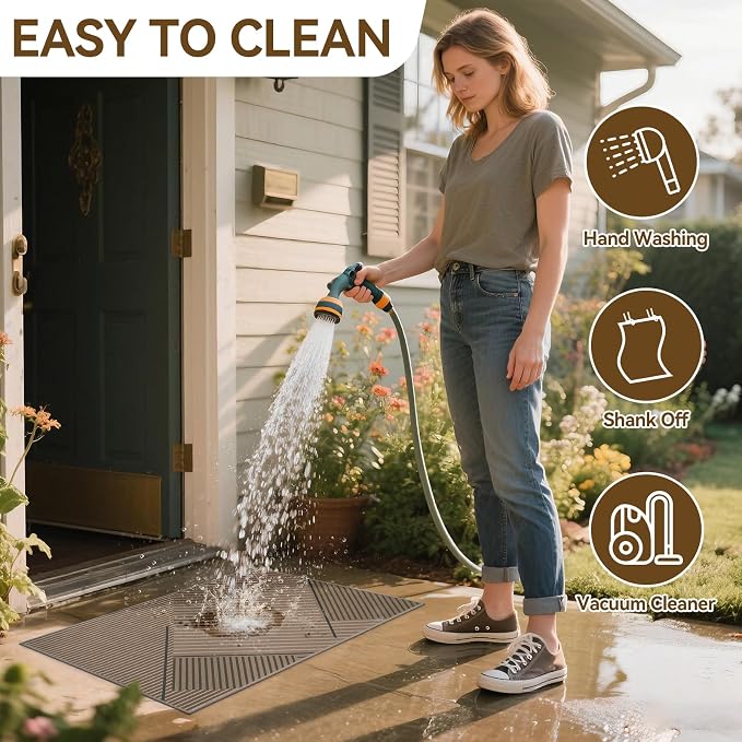 Front Door Mat 17''x30'', Non Slip Absorbent Dirt Resist Washable Low-Profile - Image 4