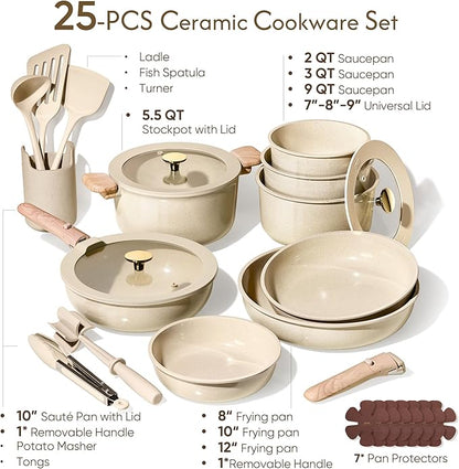 CAROTE 25PCS Ceramic Cookware Set, Pots and Pans set Non Stick, RV Kitchen - Image 2