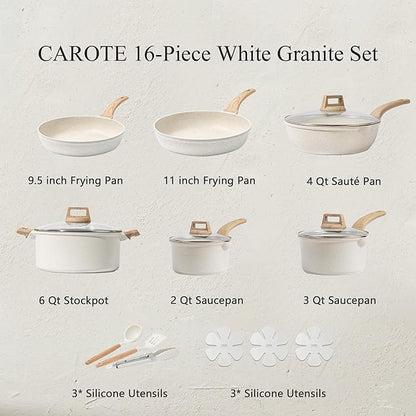 CAROTE 16 Piece Pots and Pans Set Nonstick, Non Stick Cooking Set w/Frying Pans - Image 2