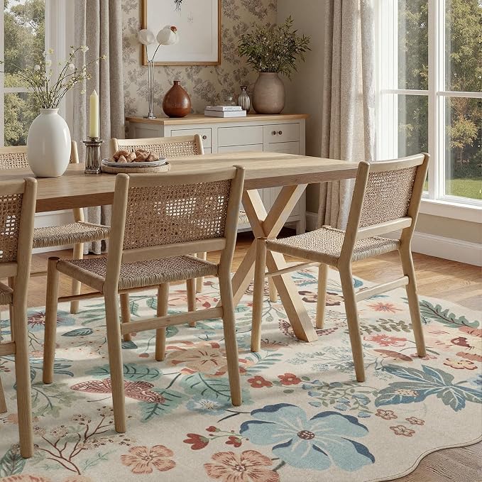 DCX Beige Floral Rug 8x10, Washable Beige Rug - Image 3