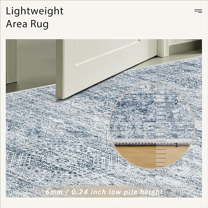 Soalmost 5x7 Area Rugs Blue Low Pile Indoor Washable Trendy Faded Style Rugs - Image 6