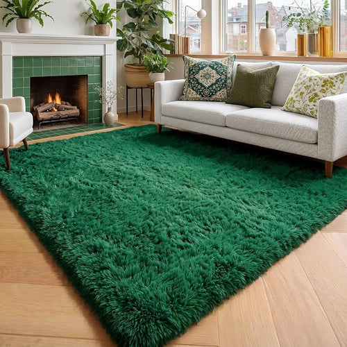 Amdrebio Dark Green Large Living Room Rug 6x9, Fluffy Area Rugs by Amdrebio