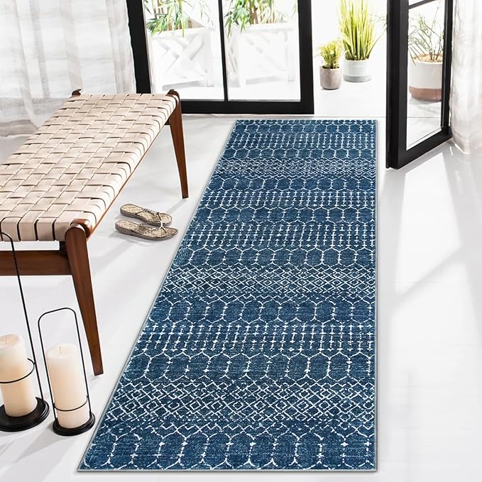 Lahome Moroccan Blue Runner Rug 2x6 Rug Non-Slip Stain Resistant Kitchen Rug by Lahome