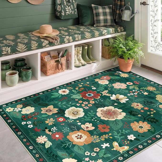 RELEANY Floral 4x6 Area Rugs Washable Print Boho Cute Carpet Non Slip Flower - Image 2