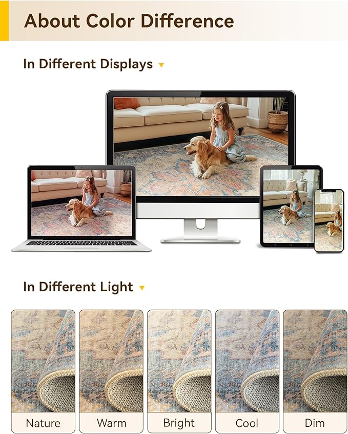 RELEANY Area Rugs 6'x8' Washable Non-Slip, Floral Vintage Distress Medallion - Image 6