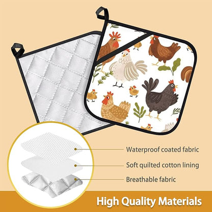 Cute Roosters Pot Holder Set of 2, Heat Resistant Potholders Oven Hot Pads - Image 3
