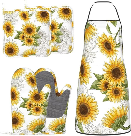 Yellow Sunflower Oven Mitts Sunflowers Pot Holders Yellow Flowers Cooking Apron by Unknown