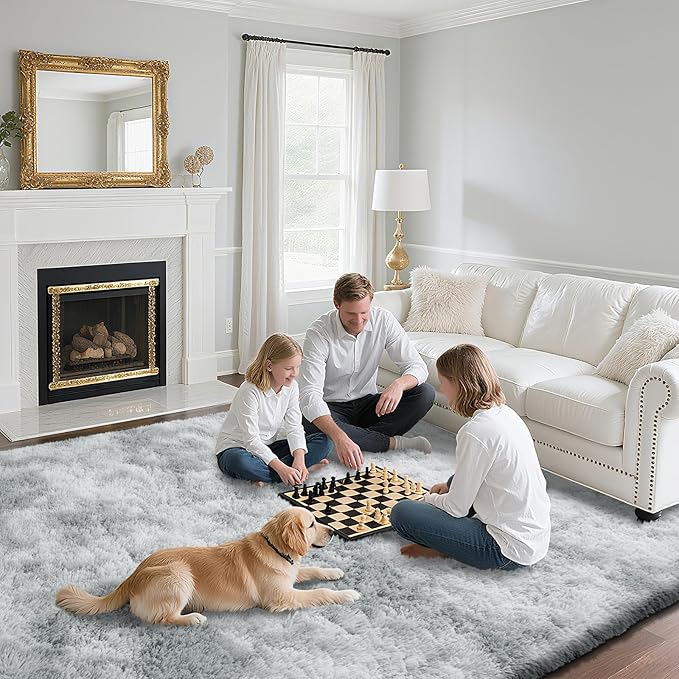 Fluffy Rug Shag Area Rug, Mottling Grey 3x5 Area Rugs - Image 4