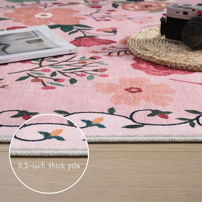 Rugcomf Living Room Rug 5x7 Rug Machine Washable Boho Area Rug Non Slip Floral - Image 4