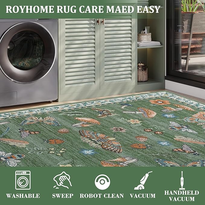 Mushroom 10x13 Area Rug for Living Room Washable Non Slip Forest Soft Low-Pile - Image 4
