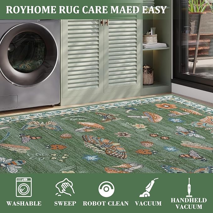 Mushroom Insect 8ft Round Rug Washable Non-Slip Soft Ultra-Thin Large Boho - Image 4