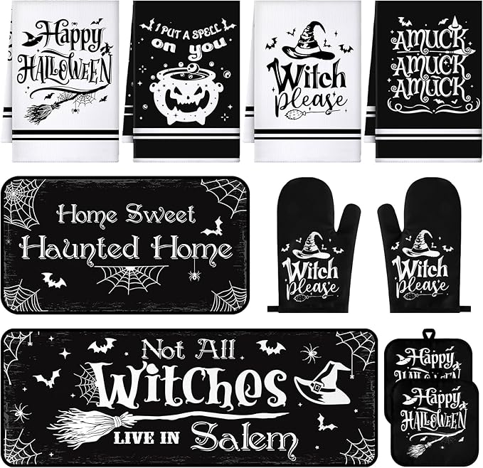 Fanfanwin 10 Pcs Halloween Kitchen Decor Set Witch Kitchen Towels and Rugs Pot by Fanfanwin